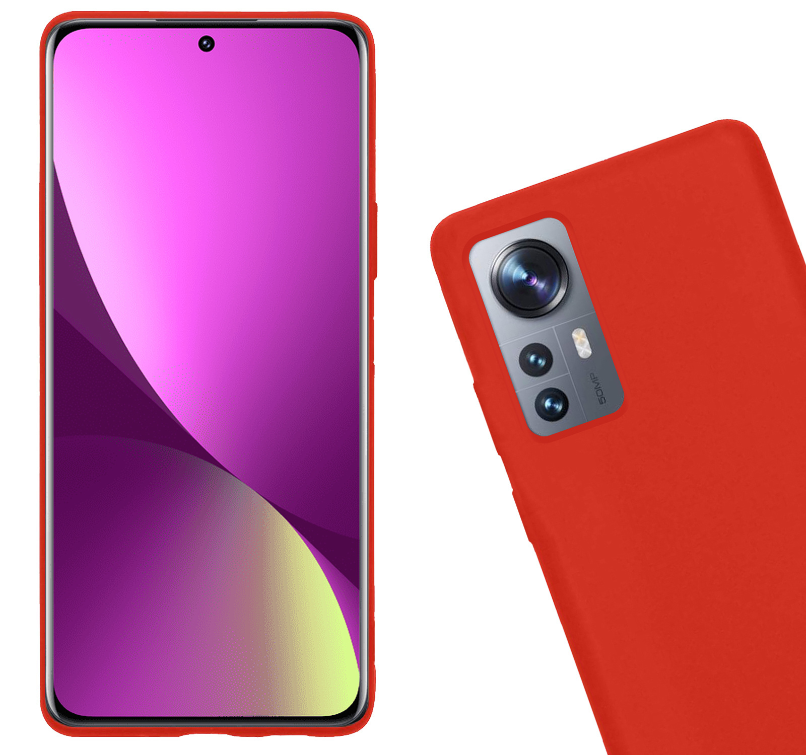 Nomfy Xiaomi 12 Pro Hoesje Siliconen Case Back Cover Met Screenprotector - Xiaomi 12 Pro Hoes Cover Silicone - Rood