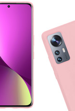Nomfy Xiaomi 12 Pro Hoesje Siliconen Case Back Cover Met 2x Screenprotector - Xiaomi 12 Pro Hoes Cover Silicone - Licht Roze