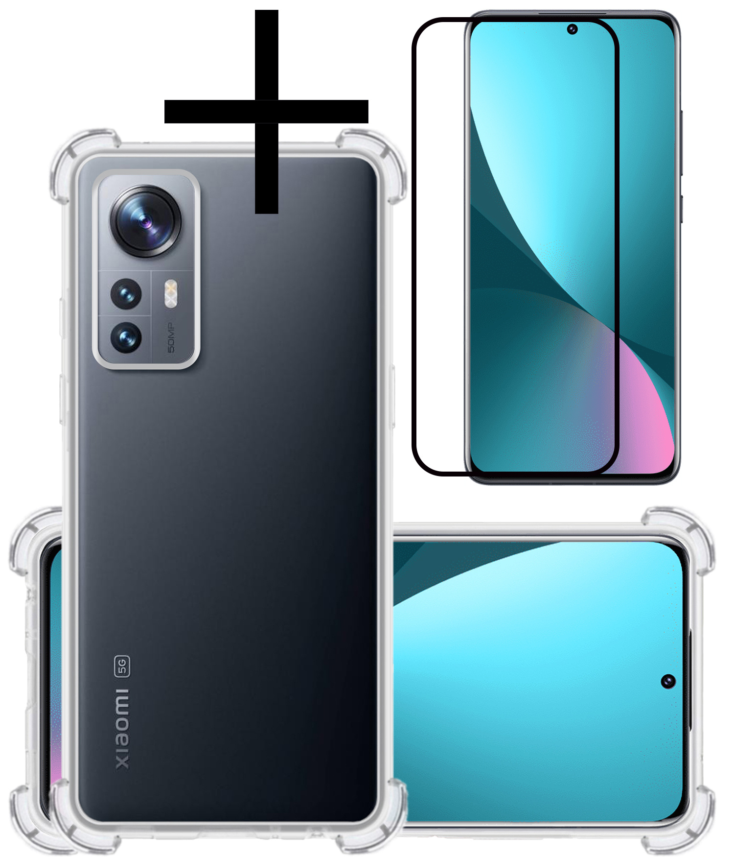 NoXx Hoes Geschikt voor Xiaomi 12 Hoesje Siliconen Cover Shock Proof Back Case Shockproof Hoes Met Screenprotector - Transparant