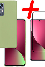 BASEY. Hoes Geschikt voor Xiaomi 12 Hoesje Siliconen Back Cover Case Met Screenprotector - Hoesje Geschikt voor Xiaomi 12 Hoes Cover Hoesje - Groen