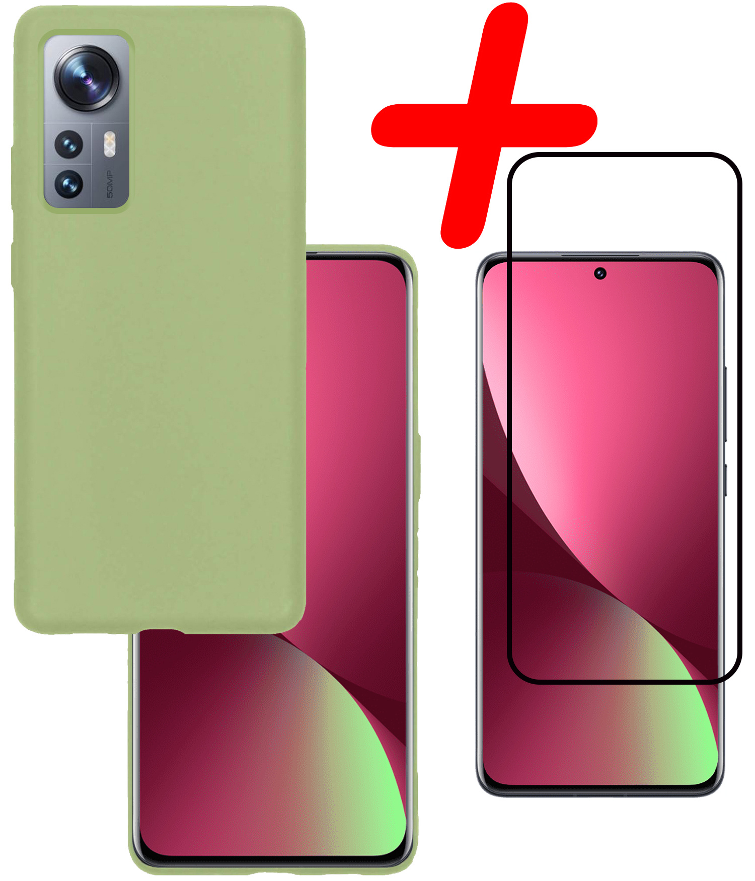 BASEY. Hoes Geschikt voor Xiaomi 12 Hoesje Siliconen Back Cover Case Met Screenprotector - Hoesje Geschikt voor Xiaomi 12 Hoes Cover Hoesje - Groen