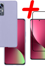 BASEY. Hoes Geschikt voor Xiaomi 12 Hoesje Siliconen Back Cover Case Met Screenprotector - Hoesje Geschikt voor Xiaomi 12 Hoes Cover Hoesje - Lila
