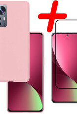 BASEY. Hoes Geschikt voor Xiaomi 12 Hoesje Siliconen Back Cover Case Met Screenprotector - Hoesje Geschikt voor Xiaomi 12 Hoes Cover Hoesje - Roze