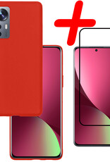 BASEY. Hoes Geschikt voor Xiaomi 12 Hoesje Siliconen Back Cover Case Met Screenprotector - Hoesje Geschikt voor Xiaomi 12 Hoes Cover Hoesje - Rood