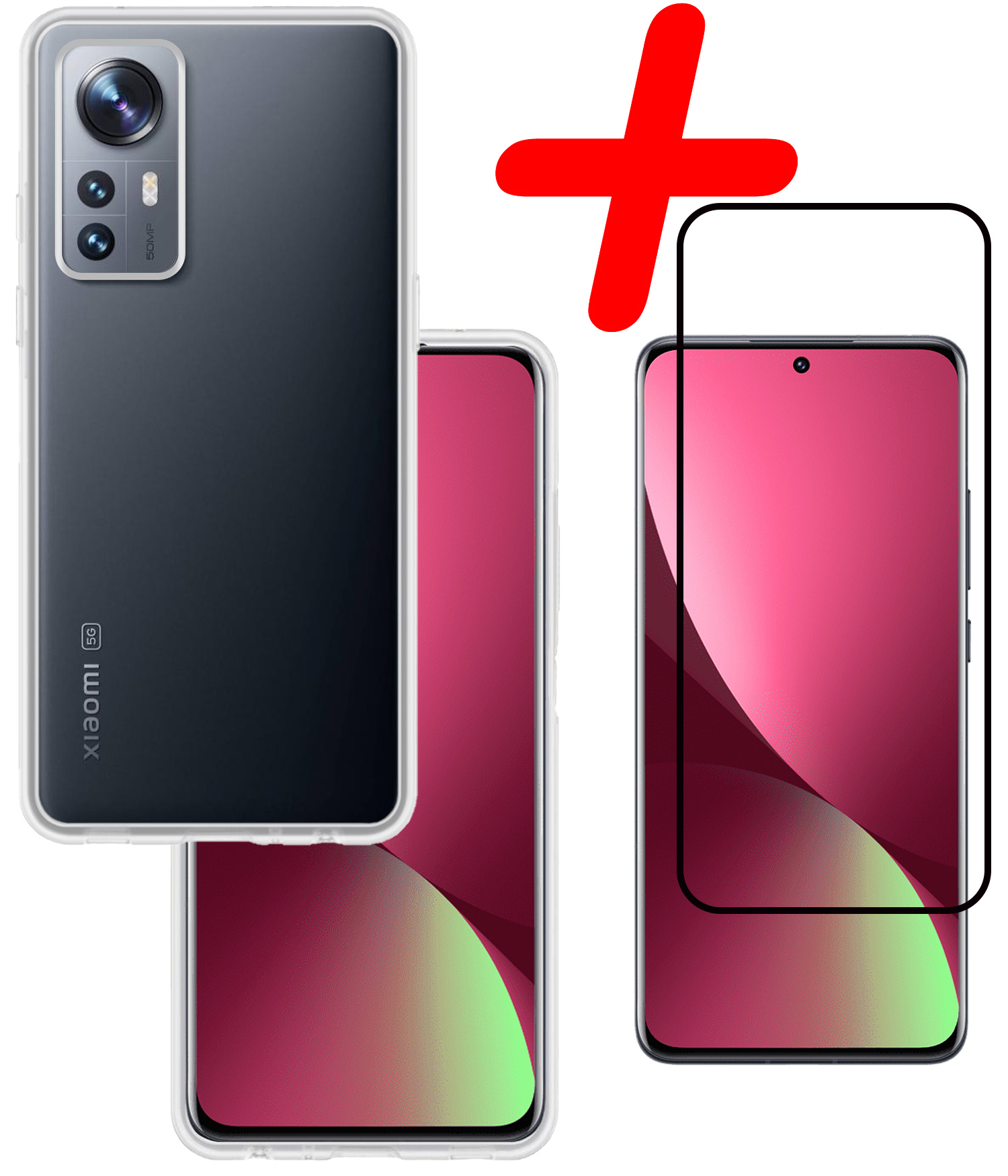 BASEY. Hoes Geschikt voor Xiaomi 12 Hoesje Siliconen Back Cover Case Met Screenprotector - Hoesje Geschikt voor Xiaomi 12 Hoes Cover Hoesje - Transparant