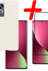 BASEY. Hoes Geschikt voor Xiaomi 12 Hoesje Siliconen Back Cover Case Met Screenprotector - Hoesje Geschikt voor Xiaomi 12 Hoes Cover Hoesje - Wit