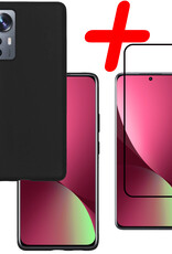 BASEY. Hoes Geschikt voor Xiaomi 12 Hoesje Siliconen Back Cover Case Met Screenprotector - Hoesje Geschikt voor Xiaomi 12 Hoes Cover Hoesje - Zwart