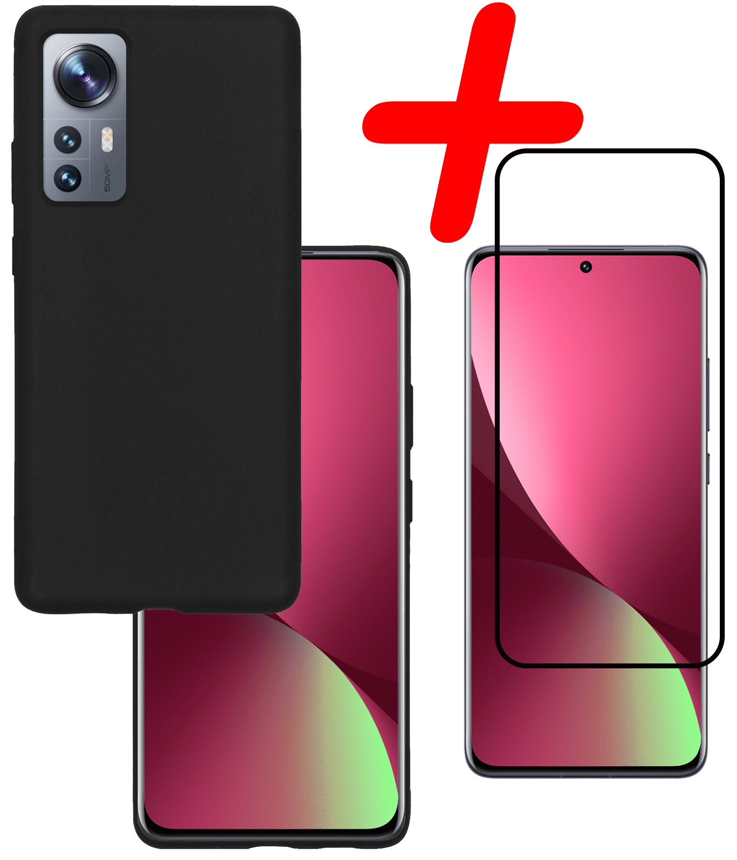 BASEY. Hoes Geschikt voor Xiaomi 12 Hoesje Siliconen Back Cover Case Met Screenprotector - Hoesje Geschikt voor Xiaomi 12 Hoes Cover Hoesje - Zwart