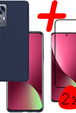 BASEY. Hoes Geschikt voor Xiaomi 12 Hoesje Siliconen Back Cover Case Met 2x Screenprotector - Hoesje Geschikt voor Xiaomi 12 Hoes Cover Hoesje - Donkerblauw