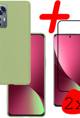 BASEY. Hoes Geschikt voor Xiaomi 12 Hoesje Siliconen Back Cover Case Met 2x Screenprotector - Hoesje Geschikt voor Xiaomi 12 Hoes Cover Hoesje - Groen