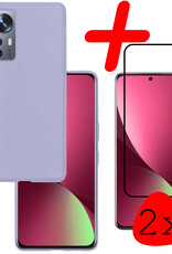BASEY. Hoes Geschikt voor Xiaomi 12 Hoesje Siliconen Back Cover Case Met 2x Screenprotector - Hoesje Geschikt voor Xiaomi 12 Hoes Cover Hoesje - Lila