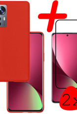 BASEY. Hoes Geschikt voor Xiaomi 12 Hoesje Siliconen Back Cover Case Met 2x Screenprotector - Hoesje Geschikt voor Xiaomi 12 Hoes Cover Hoesje - Rood
