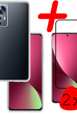 BASEY. Hoes Geschikt voor Xiaomi 12 Hoesje Siliconen Back Cover Case Met 2x Screenprotector - Hoesje Geschikt voor Xiaomi 12 Hoes Cover Hoesje - Transparant
