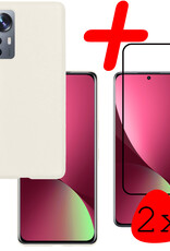 BASEY. Hoes Geschikt voor Xiaomi 12 Hoesje Siliconen Back Cover Case Met 2x Screenprotector - Hoesje Geschikt voor Xiaomi 12 Hoes Cover Hoesje - Wit