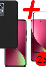 BASEY. Hoes Geschikt voor Xiaomi 12 Hoesje Siliconen Back Cover Case Met 2x Screenprotector - Hoesje Geschikt voor Xiaomi 12 Hoes Cover Hoesje - Zwart