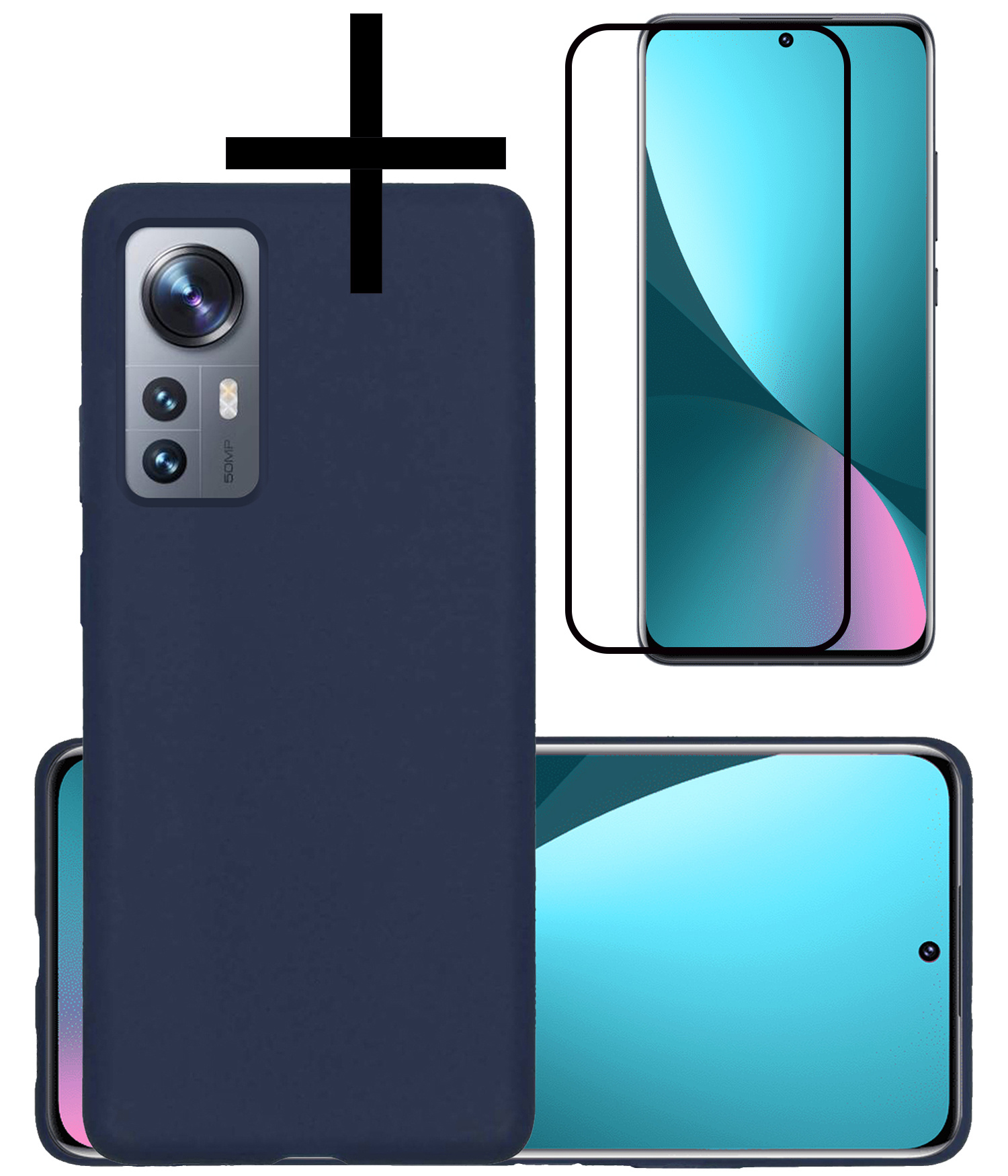 NoXx Hoes Geschikt voor Xiaomi 12 Hoesje Cover Siliconen Back Case Hoes Met Screenprotector - Donkerblauw