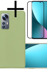 NoXx Hoes Geschikt voor Xiaomi 12 Hoesje Cover Siliconen Back Case Hoes Met Screenprotector - Groen