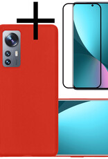 NoXx Hoes Geschikt voor Xiaomi 12 Hoesje Cover Siliconen Back Case Hoes Met Screenprotector - Rood