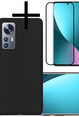 NoXx Hoes Geschikt voor Xiaomi 12 Hoesje Cover Siliconen Back Case Hoes Met Screenprotector - Zwart