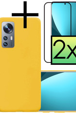 NoXx Xiaomi 12 Hoesje Back Cover Siliconen Case Hoes Met 2x Screenprotector - Geel