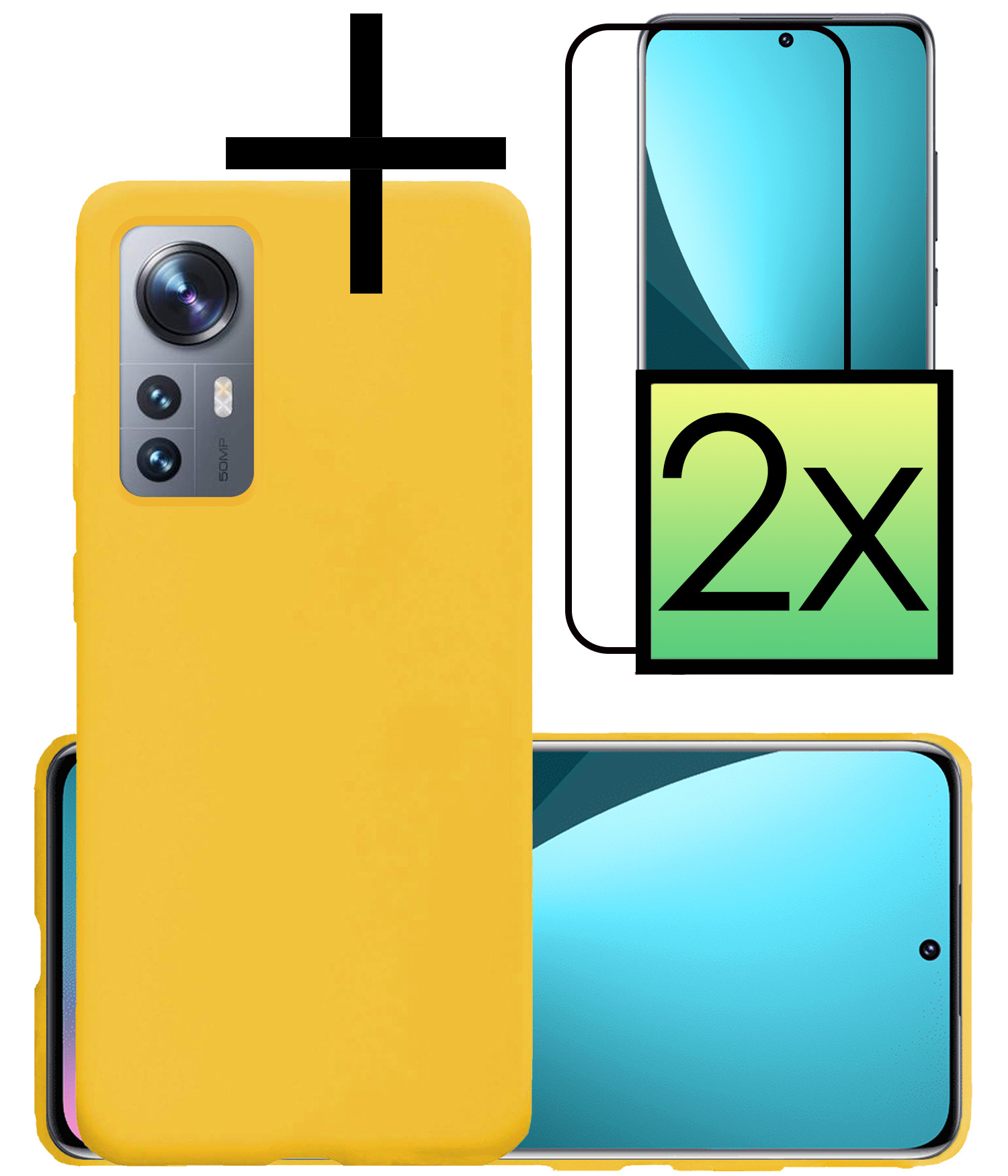 NoXx Hoes Geschikt voor Xiaomi 12 Hoesje Cover Siliconen Back Case Hoes Met 2x Screenprotector - Geel
