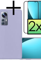 NoXx Xiaomi 12 Hoesje Back Cover Siliconen Case Hoes Met 2x Screenprotector - Lila