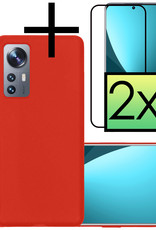 NoXx Hoes Geschikt voor Xiaomi 12 Hoesje Cover Siliconen Back Case Hoes Met 2x Screenprotector - Rood