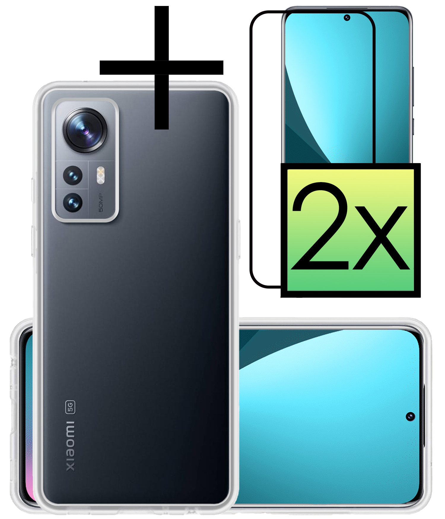 NoXx Hoes Geschikt voor Xiaomi 12 Hoesje Cover Siliconen Back Case Hoes Met 2x Screenprotector - Transparant