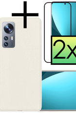 NoXx Xiaomi 12 Hoesje Back Cover Siliconen Case Hoes Met 2x Screenprotector - Wit
