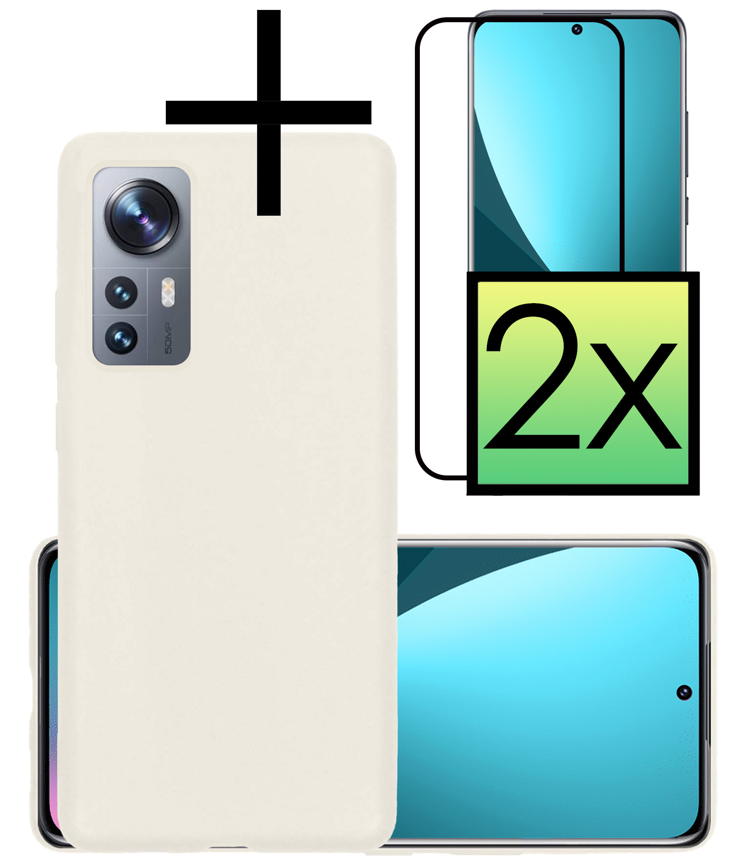 NoXx Hoes Geschikt voor Xiaomi 12 Hoesje Cover Siliconen Back Case Hoes Met 2x Screenprotector - Wit