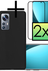 NoXx Xiaomi 12 Hoesje Back Cover Siliconen Case Hoes Met 2x Screenprotector - Zwart