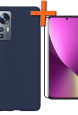 Nomfy Xiaomi 12 Hoesje Siliconen Case Back Cover Met Screenprotector - Xiaomi 12 Hoes Cover Silicone - Donker Blauw