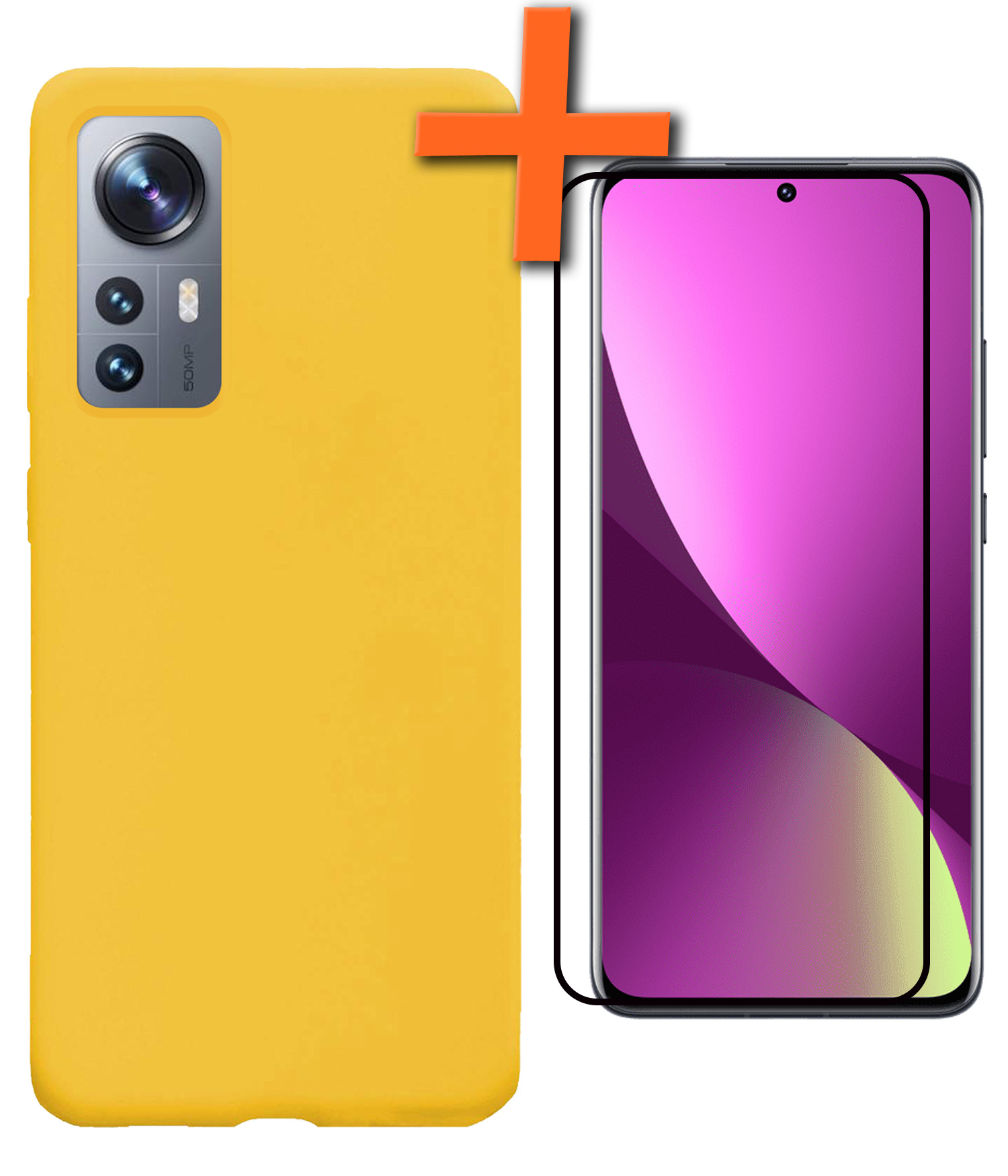 Nomfy Hoesje Geschikt voor Xiaomi 12 Hoesje Siliconen Cover Case Met Screenprotector - Hoes Geschikt voor Xiaomi 12 Hoes Back Case - Geel