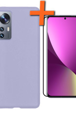 Nomfy Xiaomi 12 Hoesje Siliconen Case Back Cover Met Screenprotector - Xiaomi 12 Hoes Cover Silicone - Lila