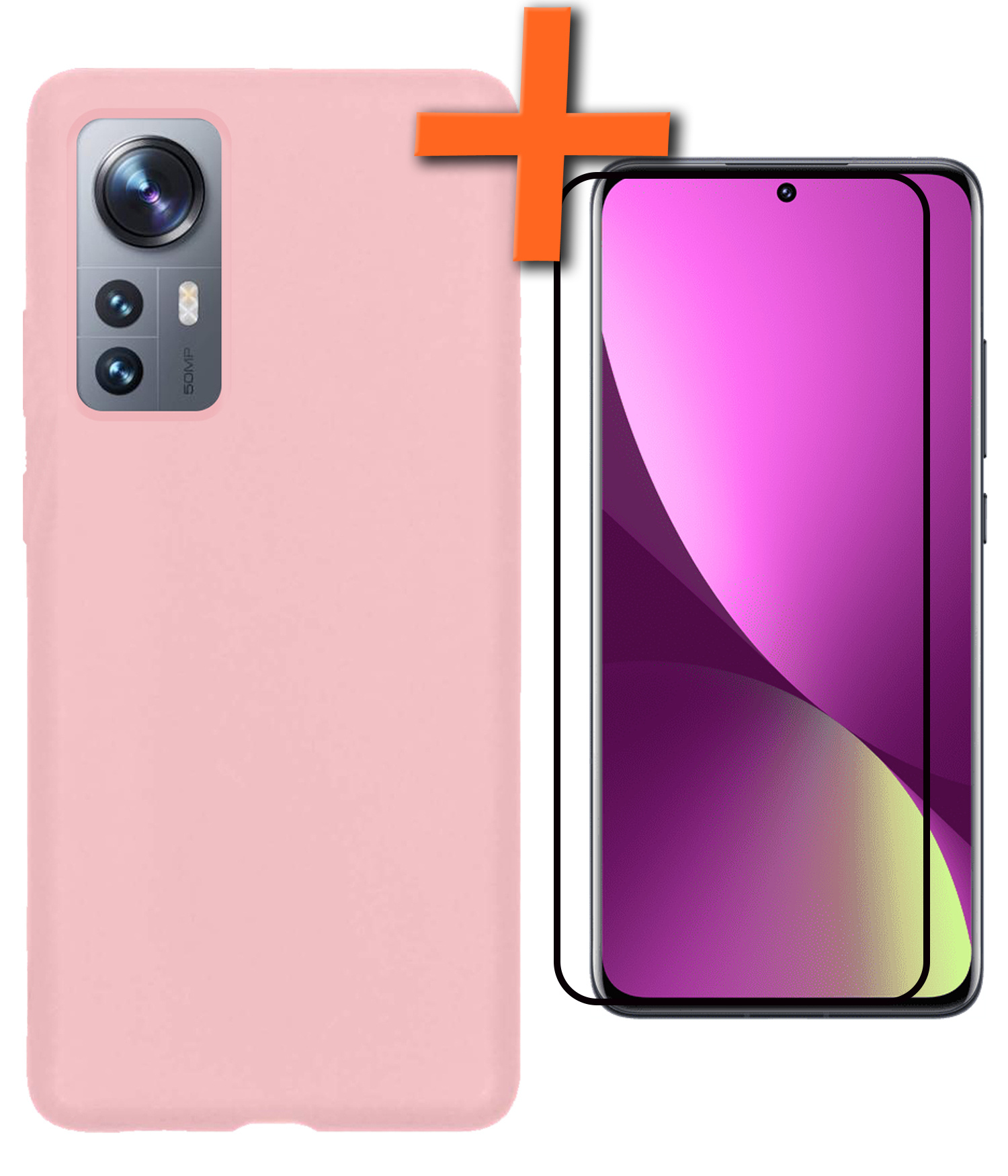 Nomfy Hoesje Geschikt voor Xiaomi 12 Hoesje Siliconen Cover Case Met Screenprotector - Hoes Geschikt voor Xiaomi 12 Hoes Back Case - Roze