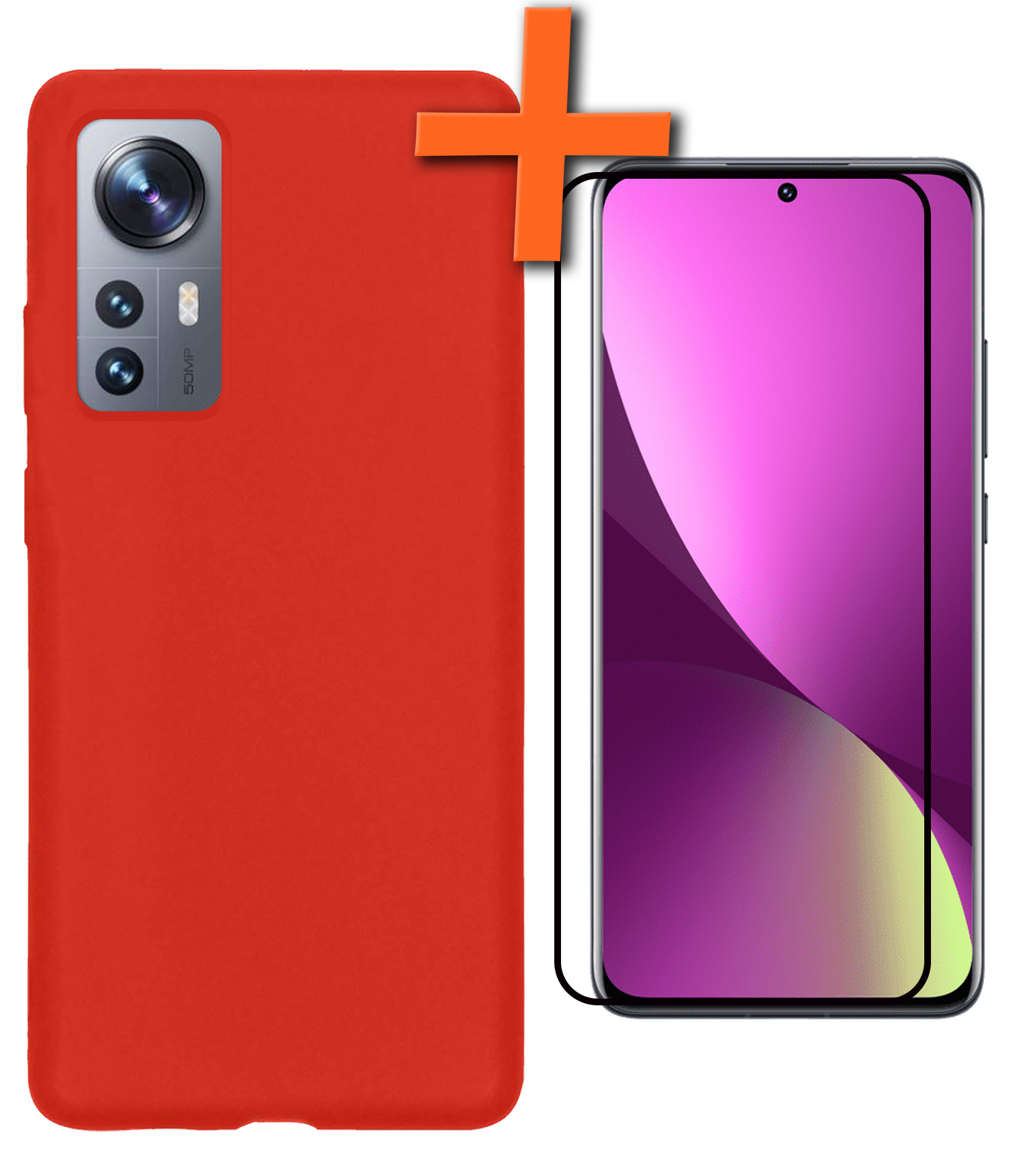Nomfy Hoesje Geschikt voor Xiaomi 12 Hoesje Siliconen Cover Case Met Screenprotector - Hoes Geschikt voor Xiaomi 12 Hoes Back Case - Rood