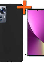 Nomfy Xiaomi 12 Hoesje Siliconen Case Back Cover Met Screenprotector - Xiaomi 12 Hoes Cover Silicone - Zwart