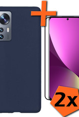 Nomfy Xiaomi 12 Hoesje Siliconen Case Back Cover Met 2x Screenprotector - Xiaomi 12 Hoes Cover Silicone - Donker Blauw
