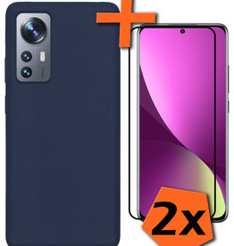 Nomfy Nomfy Xiaomi 12 Hoesje Siliconen Met 2x Screenprotector - Donkerblauw