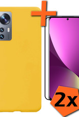 Nomfy Xiaomi 12 Hoesje Siliconen Case Back Cover Met 2x Screenprotector - Xiaomi 12 Hoes Cover Silicone - Geel