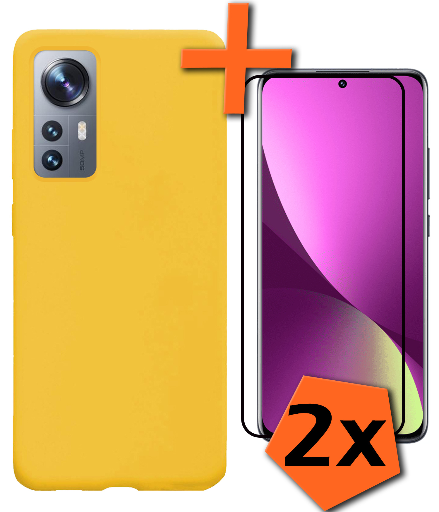 Nomfy Hoesje Geschikt voor Xiaomi 12 Hoesje Siliconen Cover Case Met 2x Screenprotector - Hoes Geschikt voor Xiaomi 12 Hoes Back Case - Geel