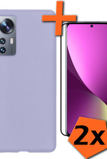 Nomfy Xiaomi 12 Hoesje Siliconen Case Back Cover Met 2x Screenprotector - Xiaomi 12 Hoes Cover Silicone - Lila
