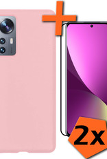 Nomfy Hoesje Geschikt voor Xiaomi 12 Hoesje Siliconen Cover Case Met 2x Screenprotector - Hoes Geschikt voor Xiaomi 12 Hoes Back Case - Roze