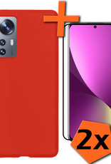 Nomfy Xiaomi 12 Hoesje Siliconen Case Back Cover Met 2x Screenprotector - Xiaomi 12 Hoes Cover Silicone - Rood