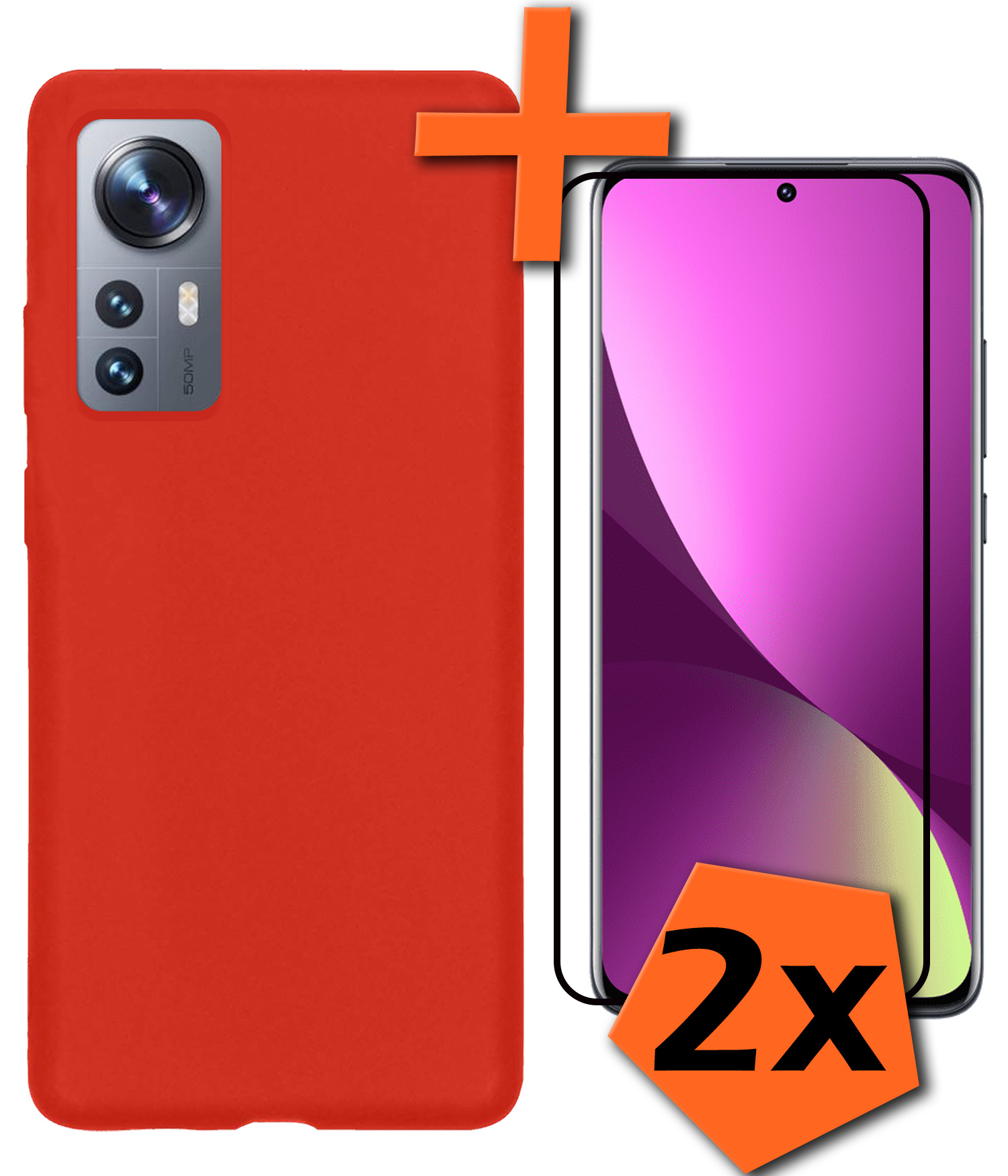 Nomfy Hoesje Geschikt voor Xiaomi 12 Hoesje Siliconen Cover Case Met 2x Screenprotector - Hoes Geschikt voor Xiaomi 12 Hoes Back Case - Rood