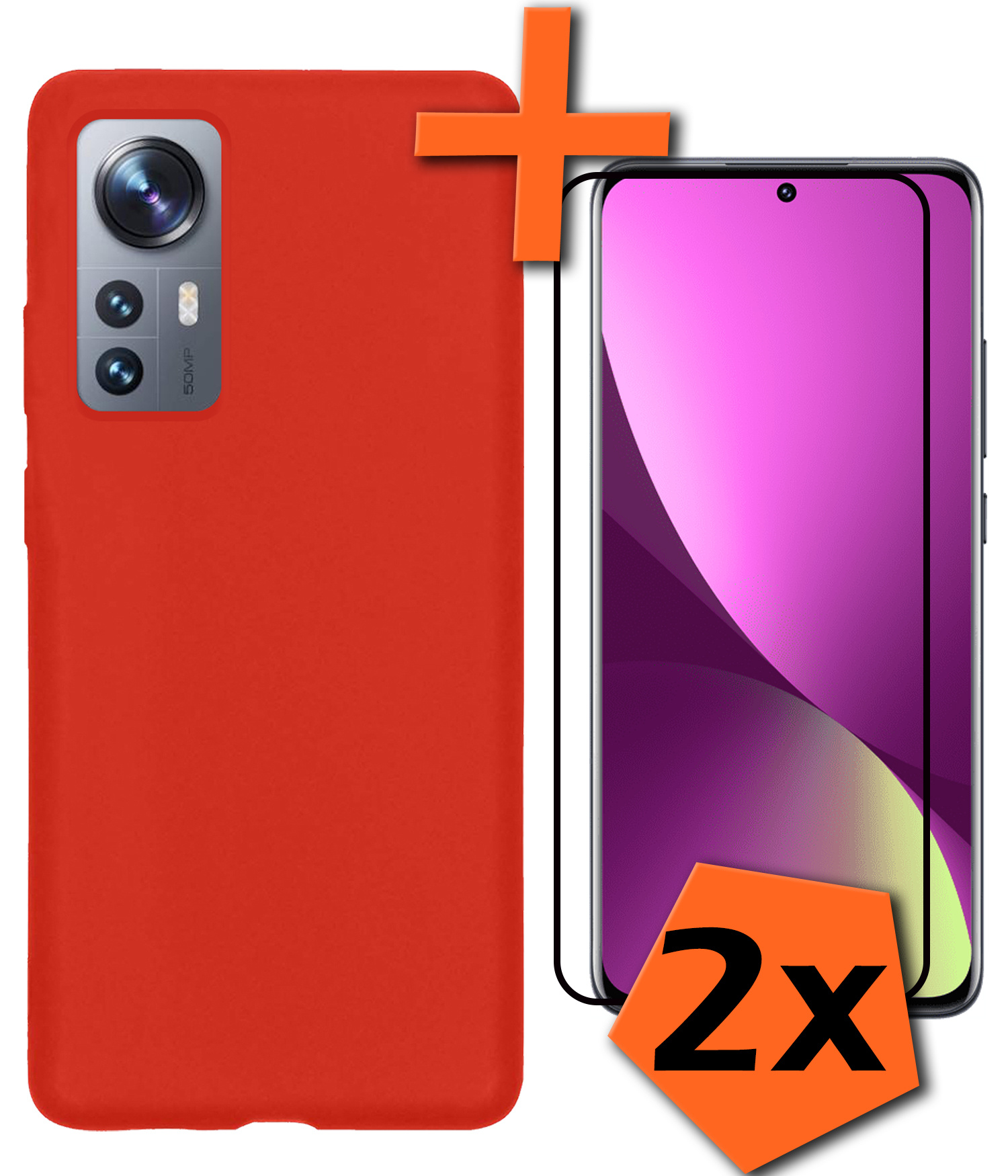 Nomfy Xiaomi 12 Hoesje Siliconen Case Back Cover Met 2x Screenprotector - Xiaomi 12 Hoes Cover Silicone - Rood