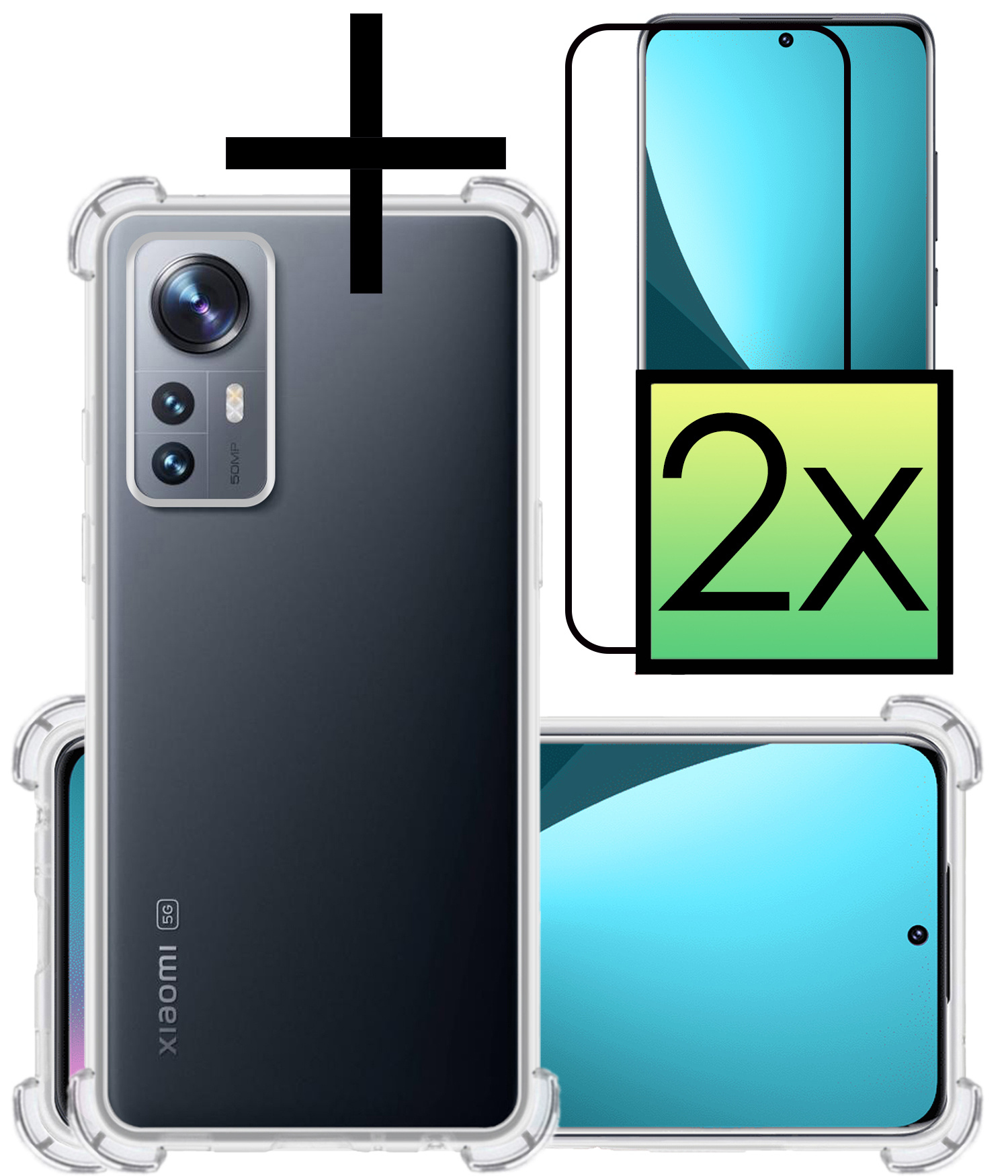 NoXx Hoes Geschikt voor Xiaomi 12X Hoesje Siliconen Cover Shock Proof Back Case Shockproof Hoes Met 2x Screenprotector - Transparant