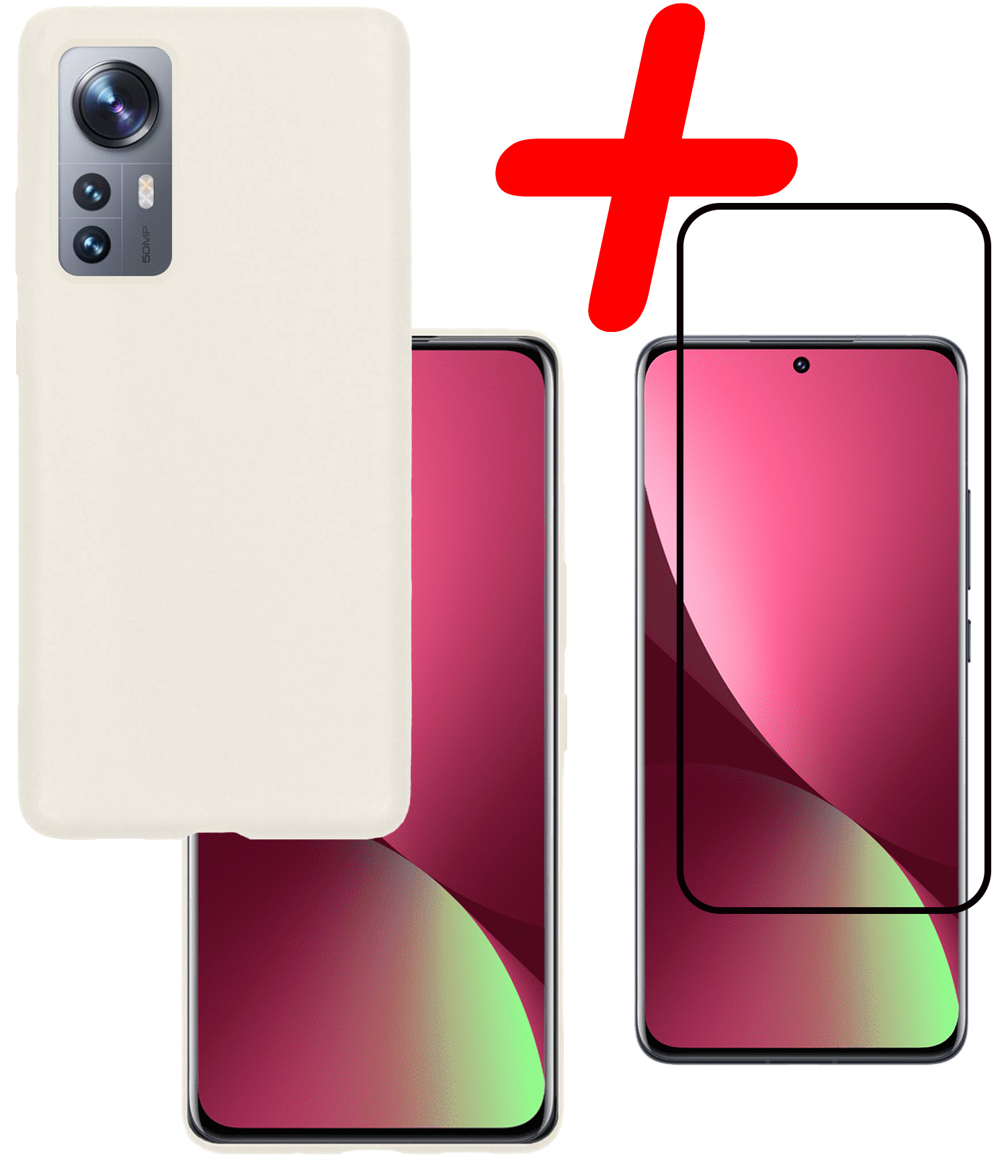 BASEY. Hoes Geschikt voor Xiaomi 12X Hoesje Siliconen Back Cover Case Met Screenprotector - Hoesje Geschikt voor Xiaomi 12X Hoes Cover Hoesje - Wit