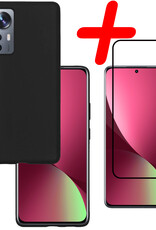 BASEY. Hoes Geschikt voor Xiaomi 12X Hoesje Siliconen Back Cover Case Met Screenprotector - Hoesje Geschikt voor Xiaomi 12X Hoes Cover Hoesje - Zwart