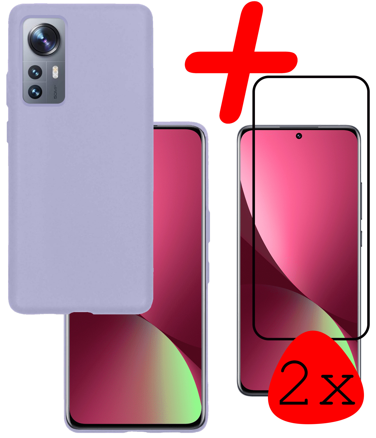 BASEY. Hoes Geschikt voor Xiaomi 12X Hoesje Siliconen Back Cover Case Met 2x Screenprotector - Hoesje Geschikt voor Xiaomi 12X Hoes Cover Hoesje - Lila